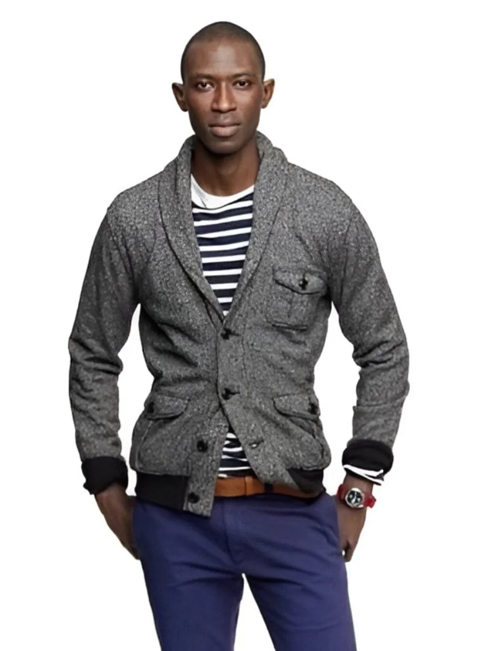J. Crew Fleece Shawl Cardigan Black Heather Gray Small #A3101